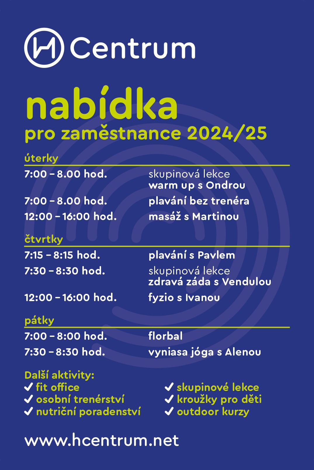 Nabídka sportovních aktivit pro zaměstnance na sezónu 2024-2025